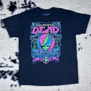 Liquid Blue Black Short Sleeve Neon Grateful Dead Tee Shirt Size Large